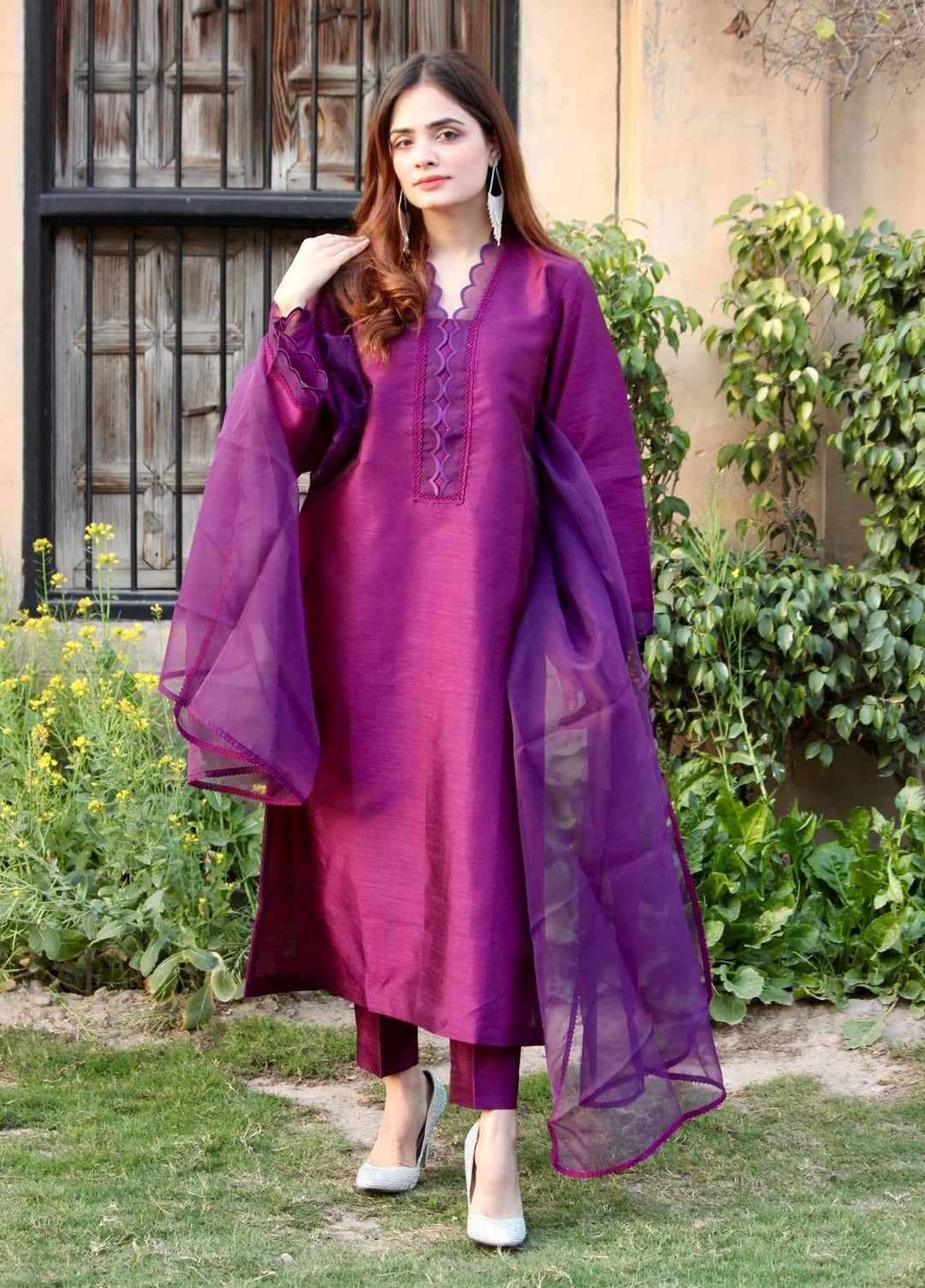 Naaz Couture Luxury Pret  Raw Silk 3 Piece Suit NC23SF Royal Purple