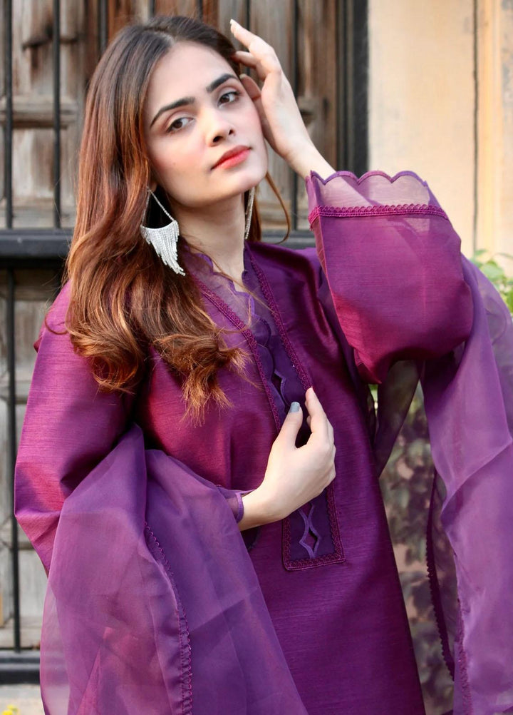 Naaz Couture Luxury Pret  Raw Silk 3 Piece Suit NC23SF Royal Purple