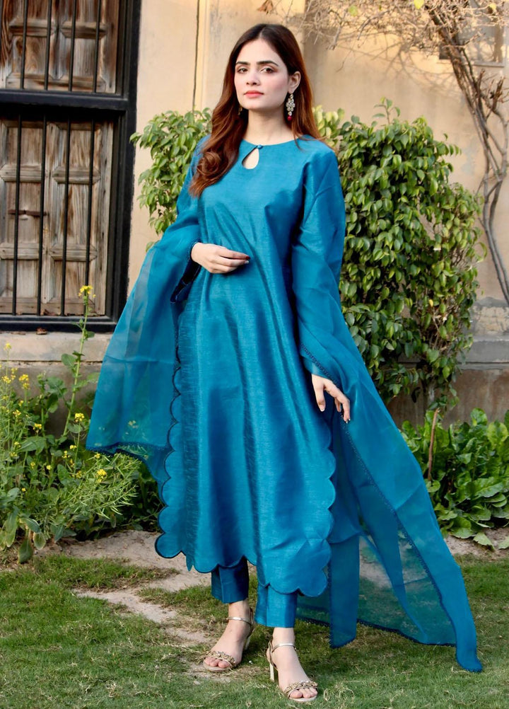 Naaz Couture Luxury Pret  Raw Silk 3 Piece Suit NC23SF Teal