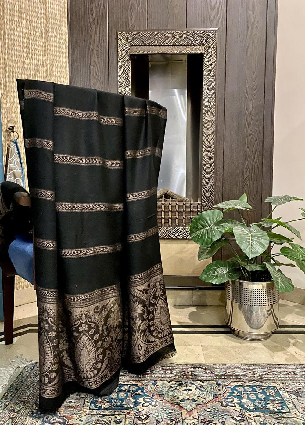 Naaz Couture  Wool  Shawls Black Wool Dark Copper Zari-01 - Winter Wool Shawls