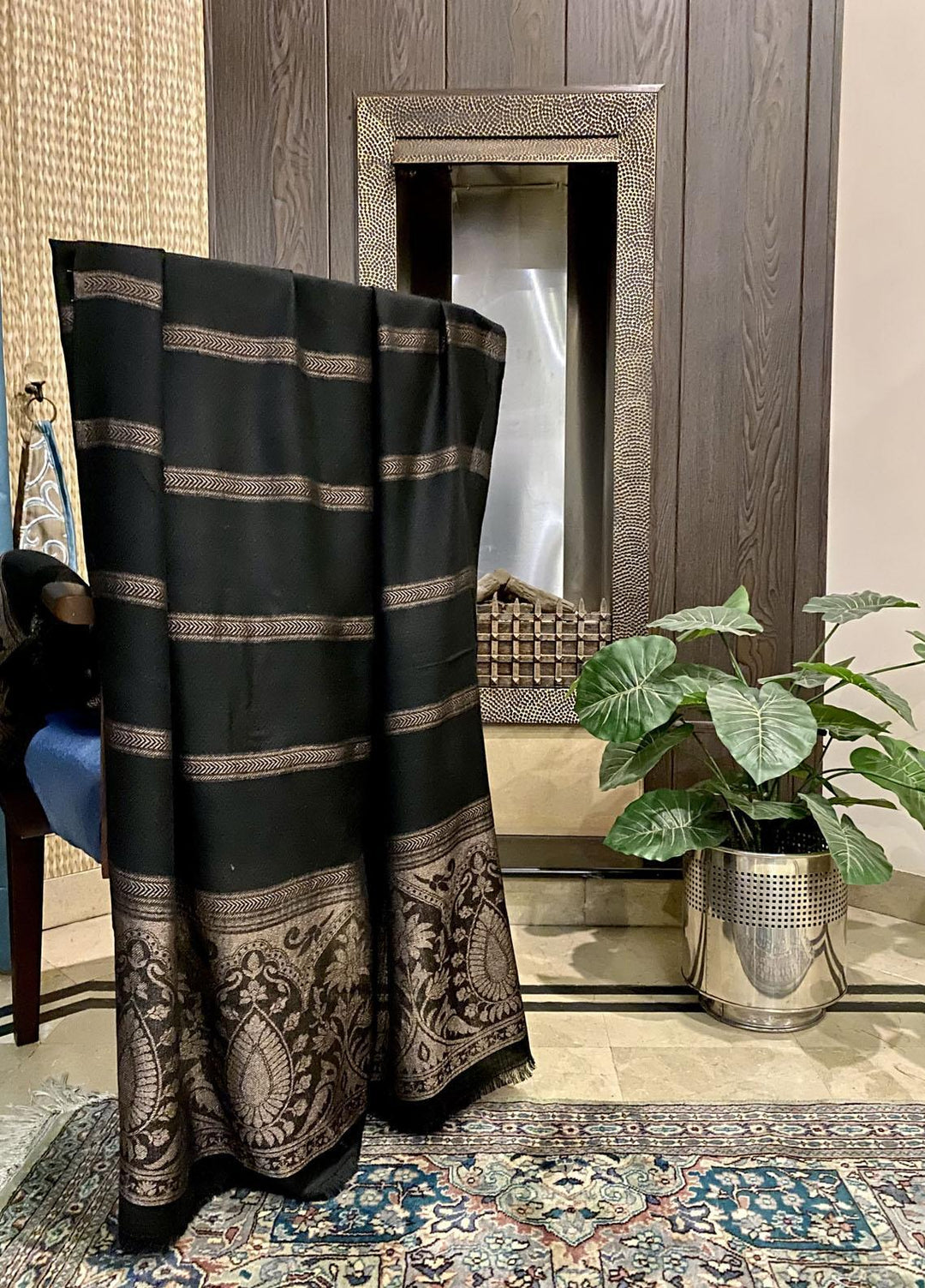 Naaz Couture  Wool  Shawls Black Wool Dark Copper Zari-01 - Winter Wool Shawls