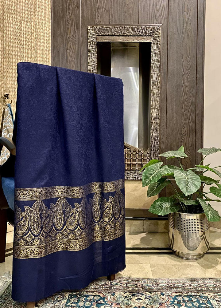 Naaz Couture  Wool  Shawls Navy Blue Wool Zari-02 - Winter Wool Shawls