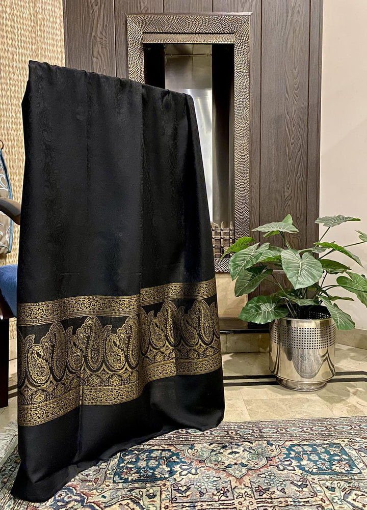 Naaz Couture  Wool  Shawls Black Wool Gold Zari-03 - Winter Wool Shawls
