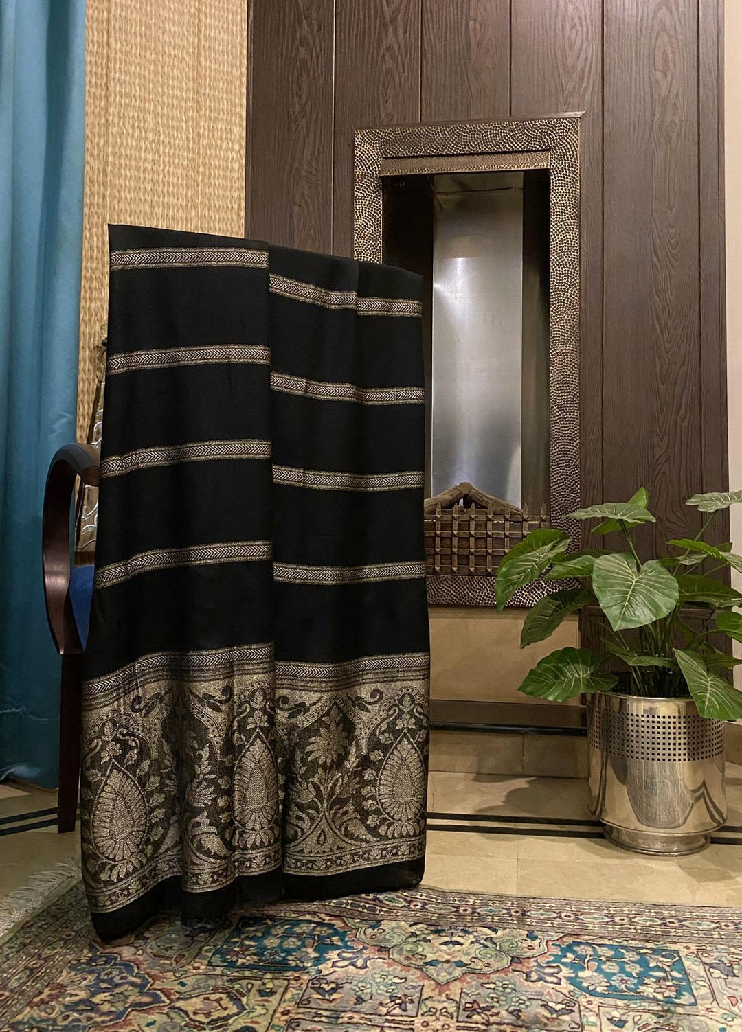 Naaz Couture  Wool  Shawls Black Wool Light copper Zari-04 - Winter Wool Shawls