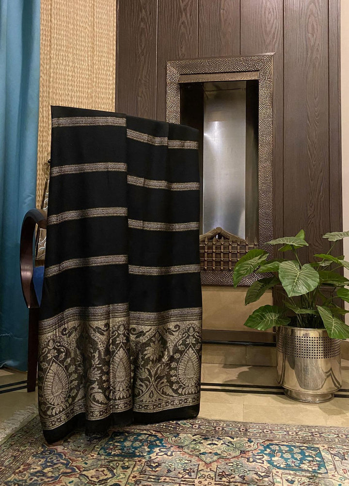 Naaz Couture  Wool  Shawls Black Wool Light copper Zari-04 - Winter Wool Shawls