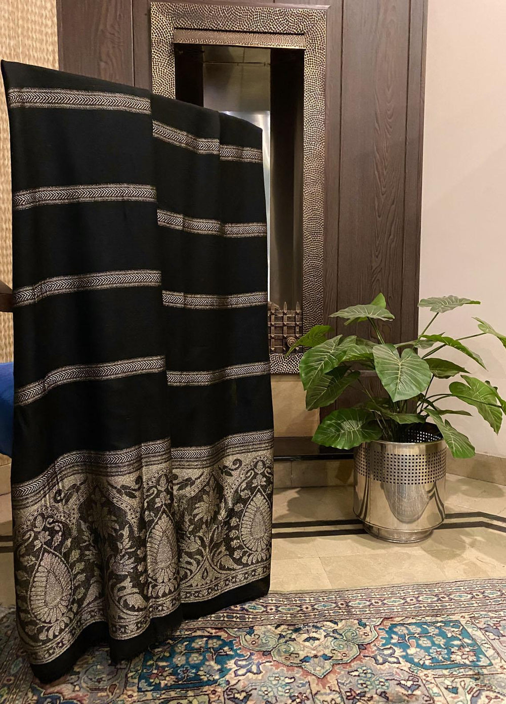 Naaz Couture  Wool  Shawls Black Wool Light copper Zari-04 - Winter Wool Shawls
