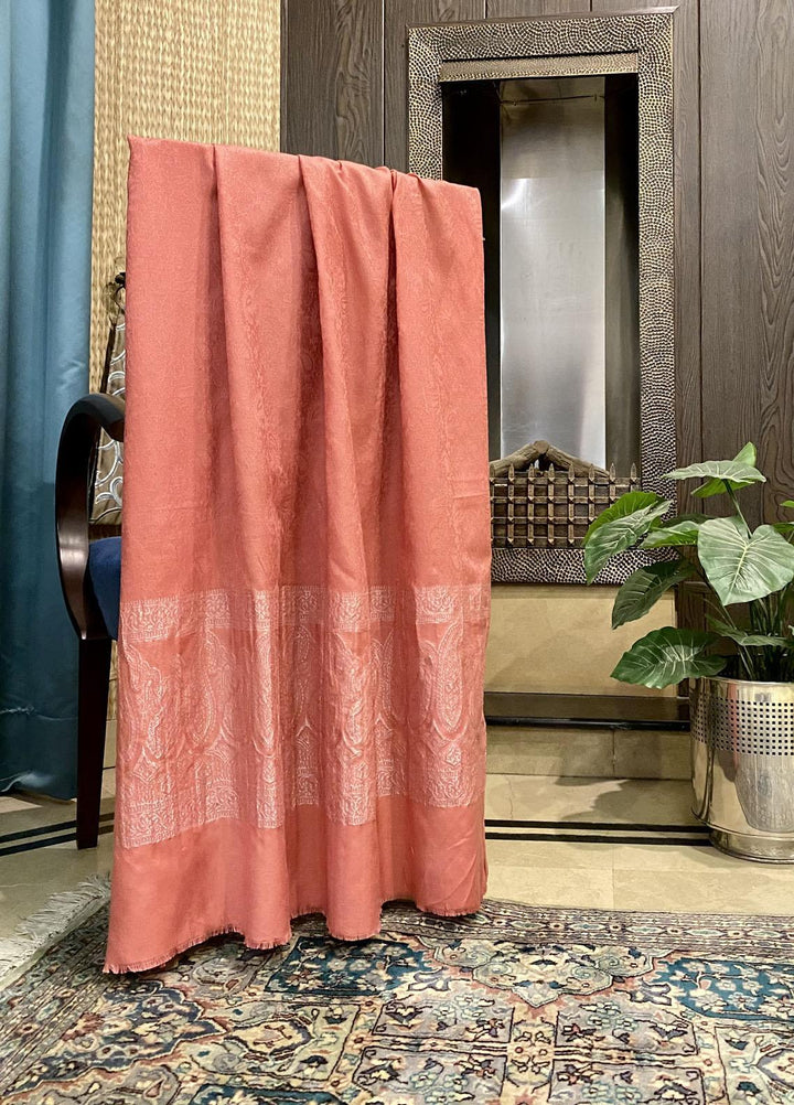 Naaz Couture  Wool  Shawls Pink Coral Wool Zari-05 - Winter Wool Shawls