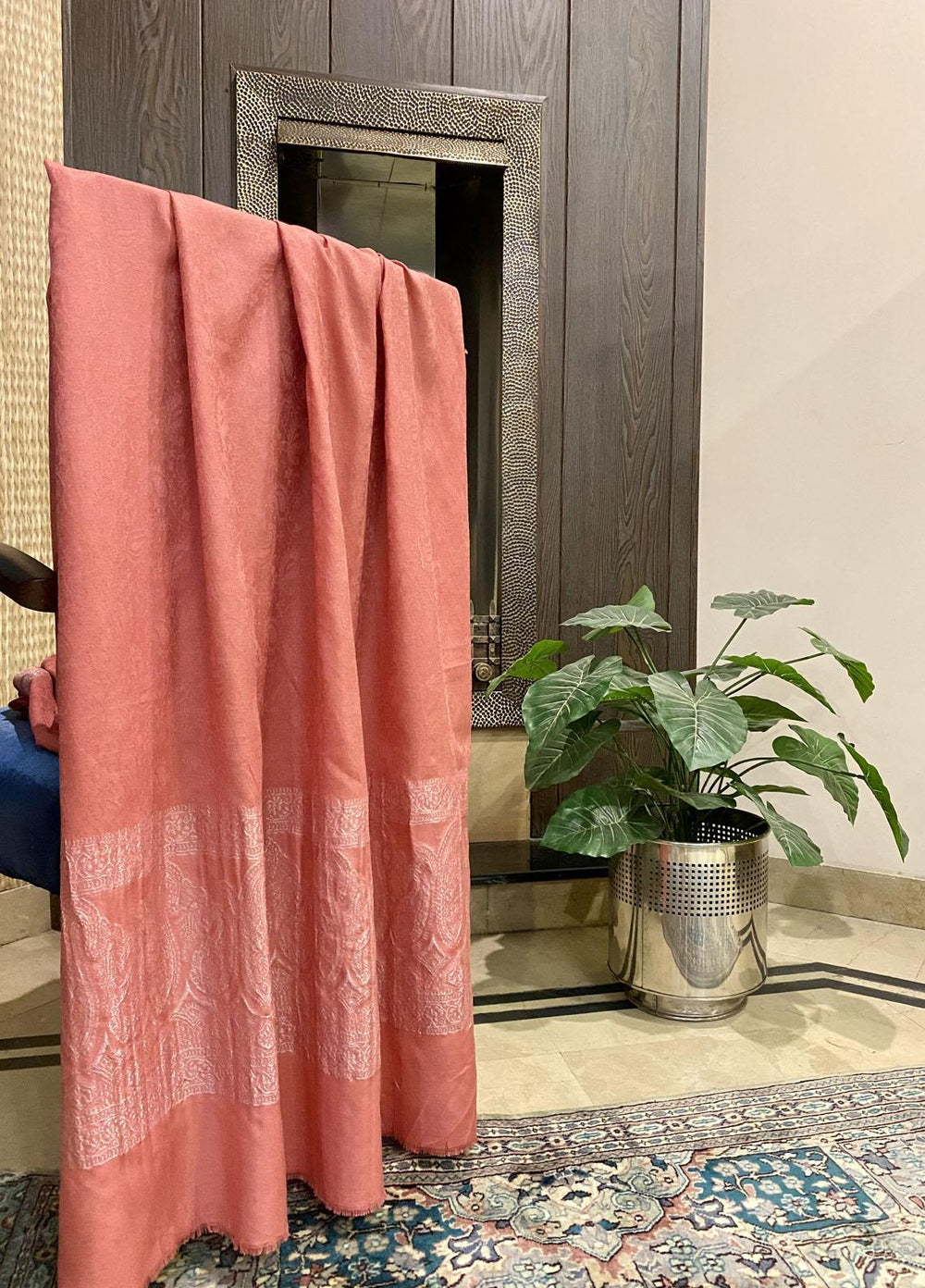 Naaz Couture  Wool  Shawls Pink Coral Wool Zari-05 - Winter Wool Shawls