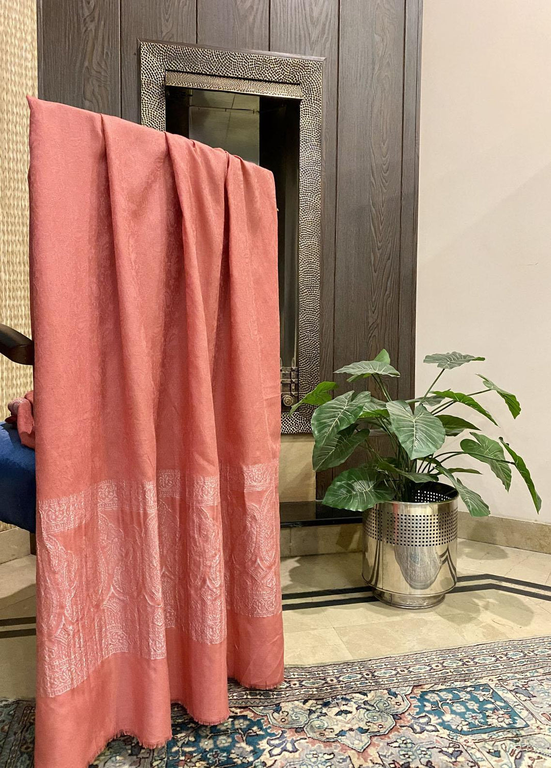 Naaz Couture  Wool  Shawls Pink Coral Wool Zari-05 - Winter Wool Shawls