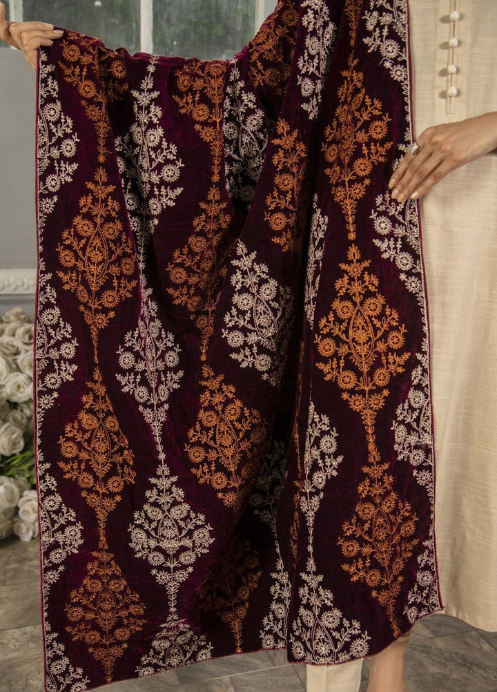Naaz Couture   Maroon Embroidered Velvet Shawl - Winter Shawls