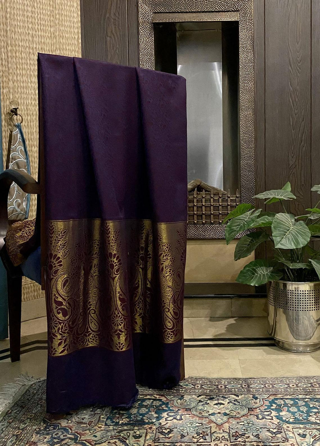 Naaz Couture  Wool  Shawls Plum Wool Zari-06 - Winter Wool Shawls