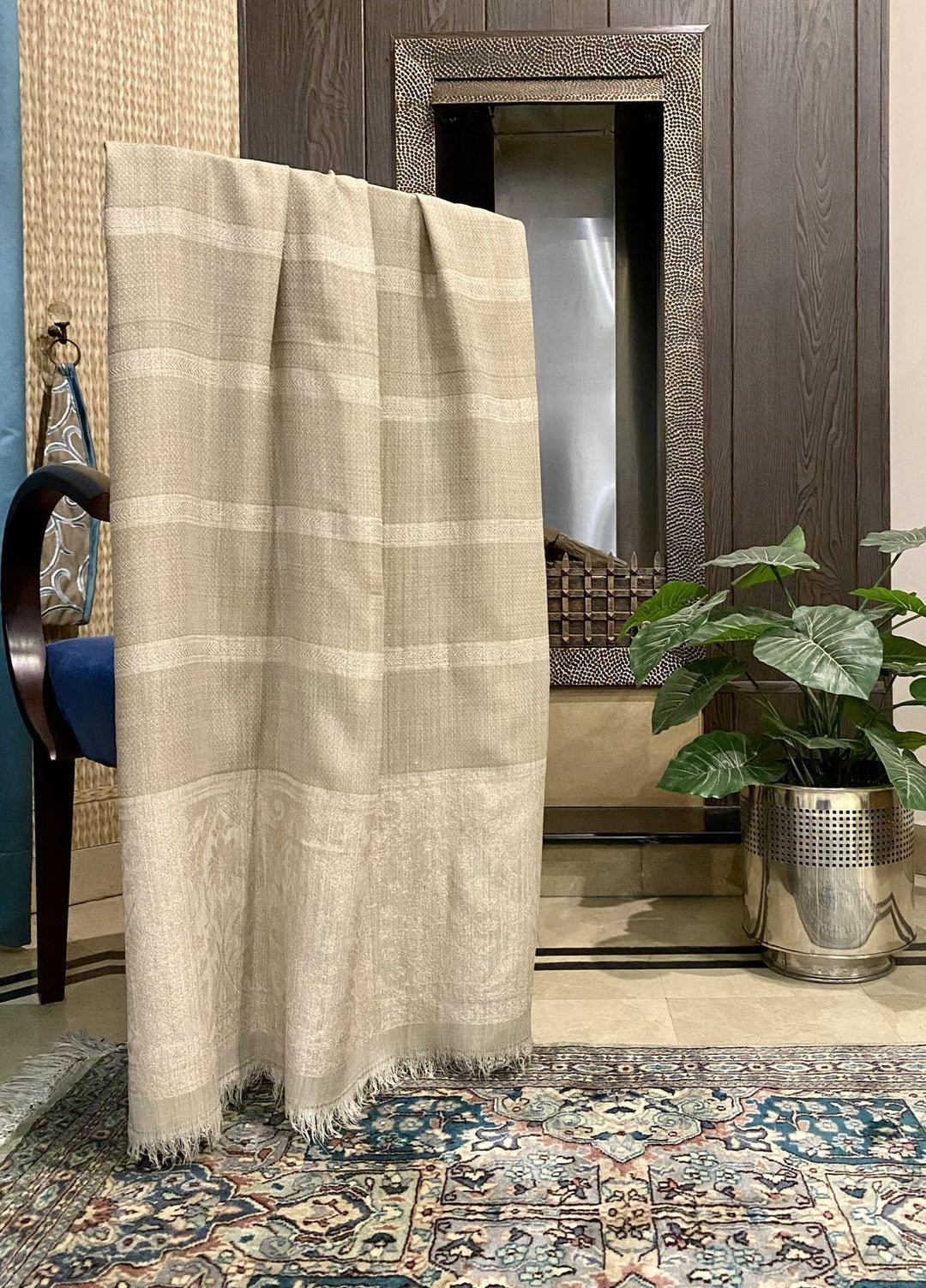 Naaz Couture  Wool  Shawls Light Beige Wool Zari-07 - Winter Wool Shawls