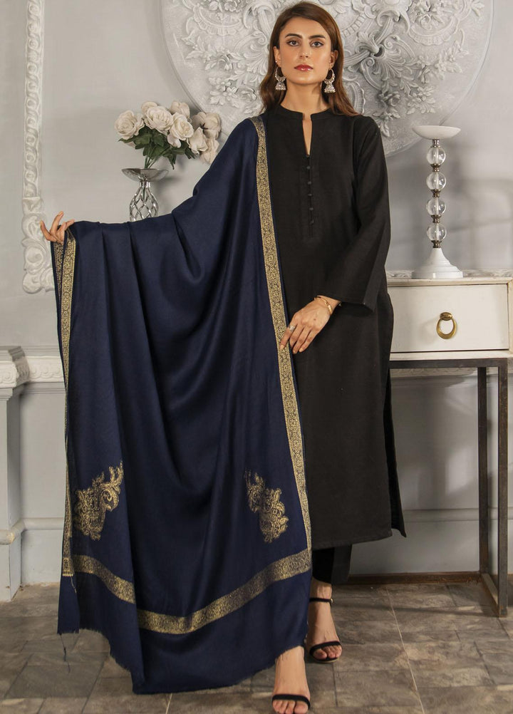Naaz Couture   Navy Blue Pashmina Wool Jacquard Shawl - Winter Shawls