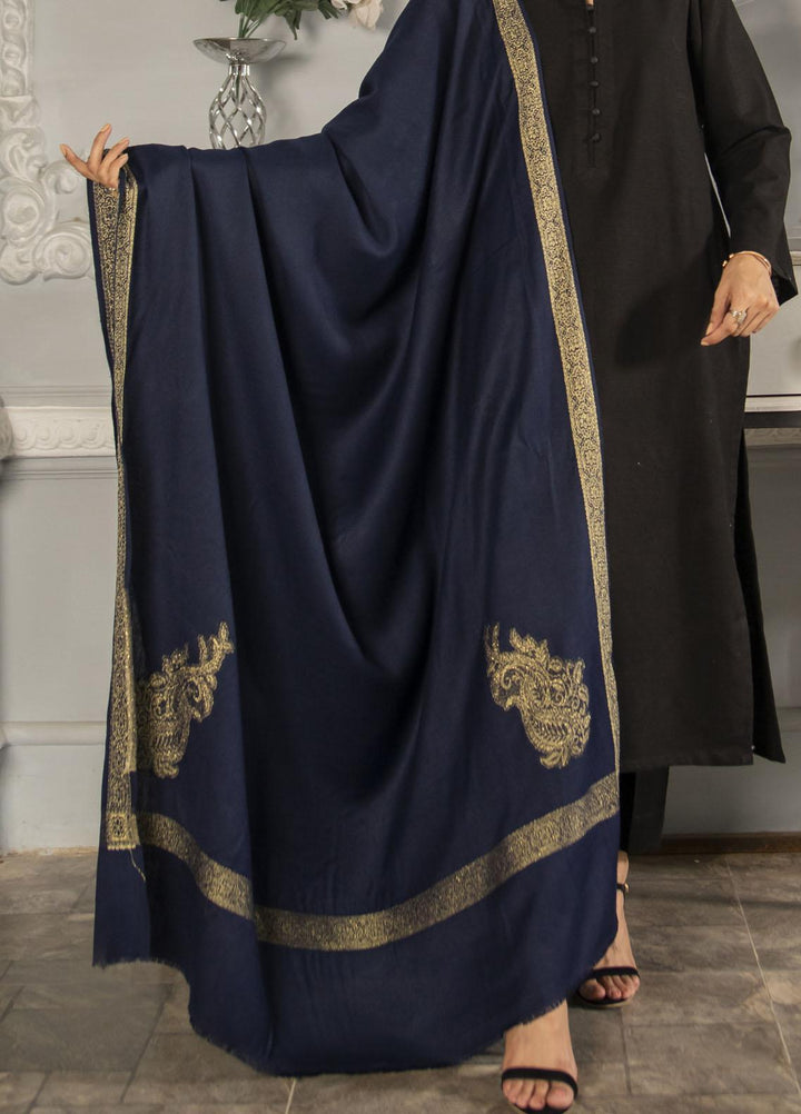 Naaz Couture   Navy Blue Pashmina Wool Jacquard Shawl - Winter Shawls