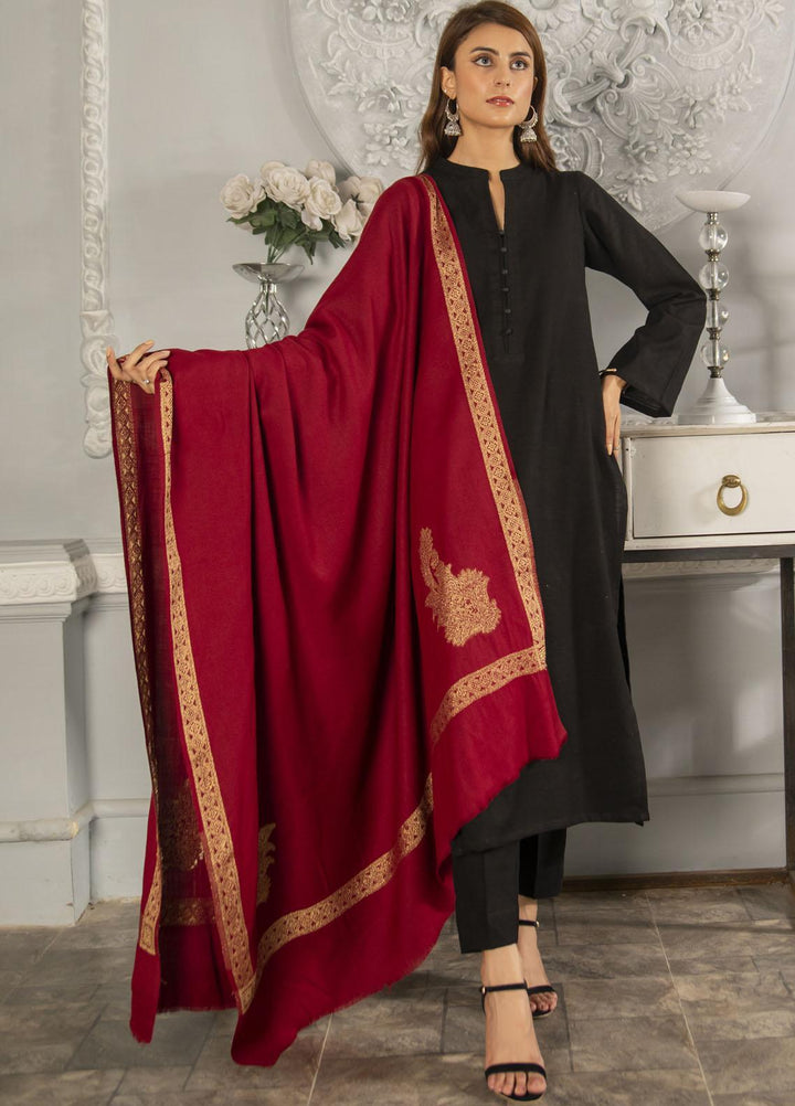 Naaz Couture   Maroon Pashmina Wool Jacquard Shawl - Winter Shawls