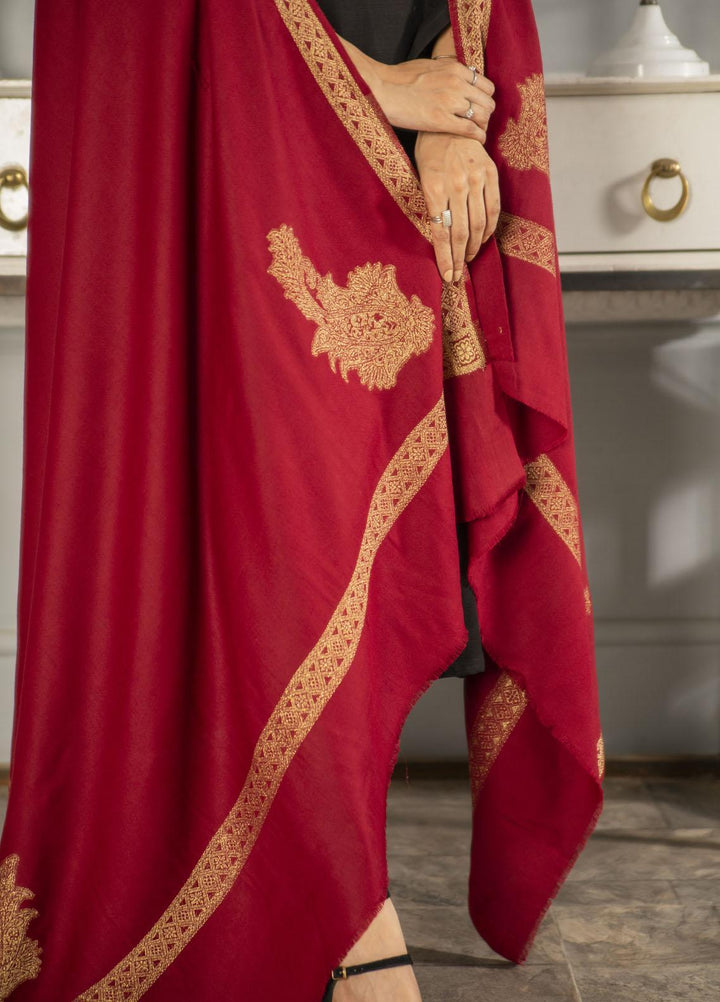 Naaz Couture   Maroon Pashmina Wool Jacquard Shawl - Winter Shawls