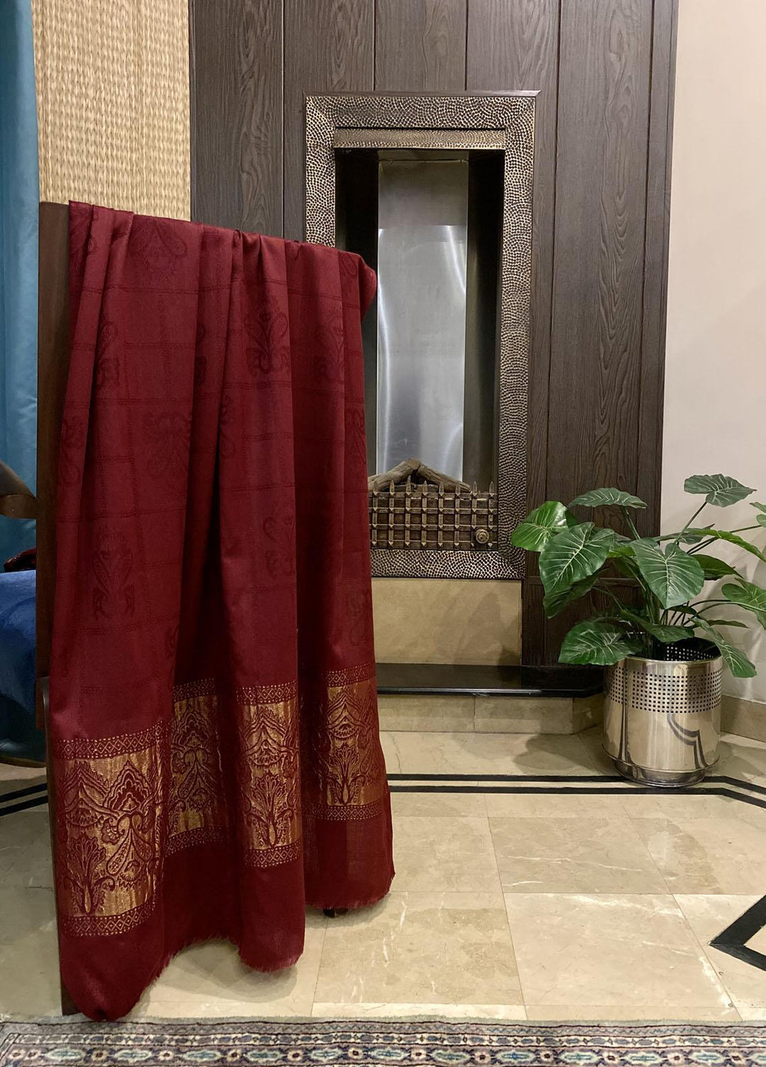 Naaz Couture  Wool  Shawls Maroon Wool Zari-09 - Winter Wool Shawls