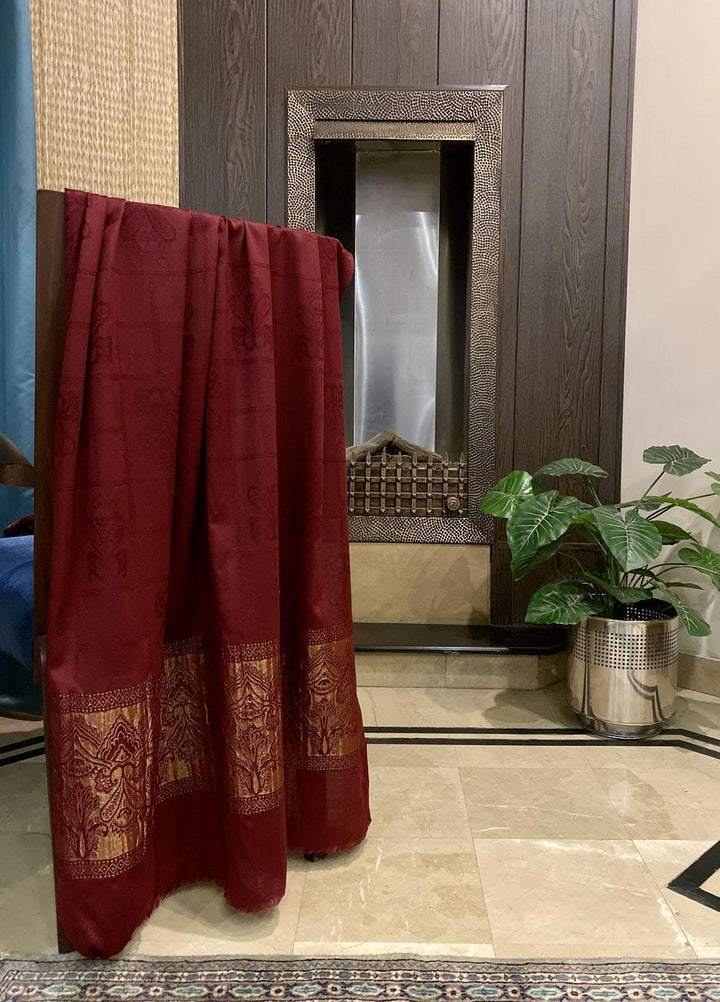 Naaz Couture  Wool  Shawls Maroon Wool Zari-09 - Winter Wool Shawls