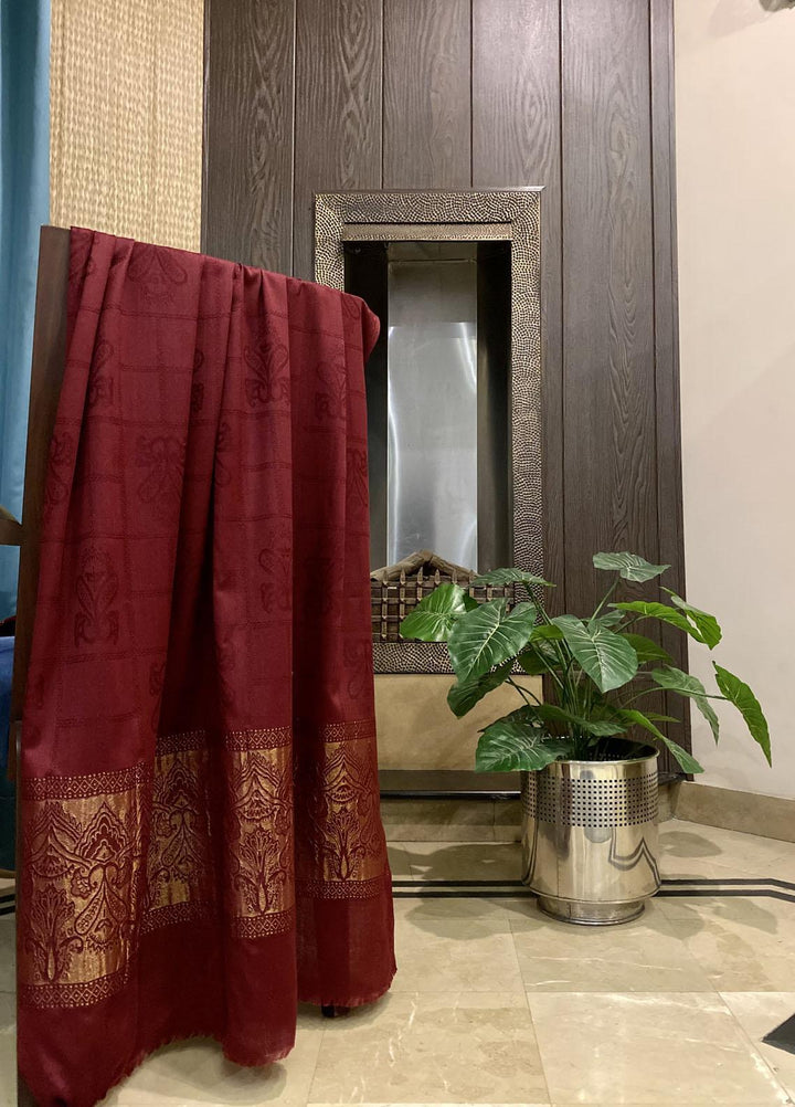 Naaz Couture  Wool  Shawls Maroon Wool Zari-09 - Winter Wool Shawls