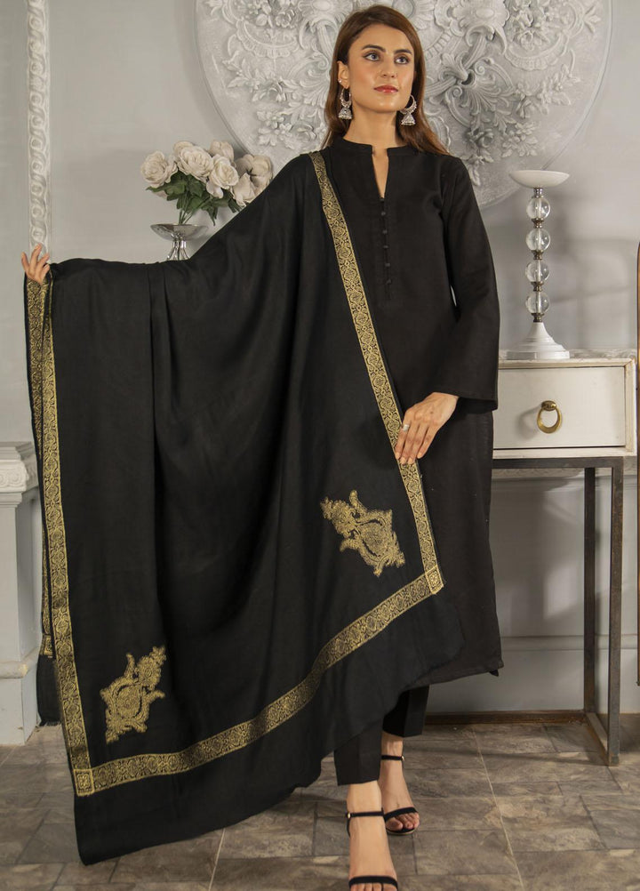 Naaz Couture   Black Pashmina Wool Jacquard Shawl - Winter Shawls