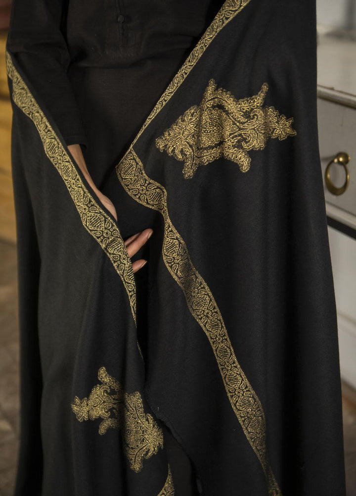 Naaz Couture   Black Pashmina Wool Jacquard Shawl - Winter Shawls