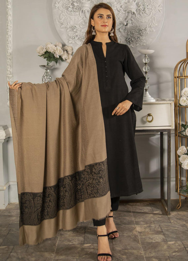 Naaz Couture   Beige Pashmina Wool Jacquard Shawl - Winter Shawls