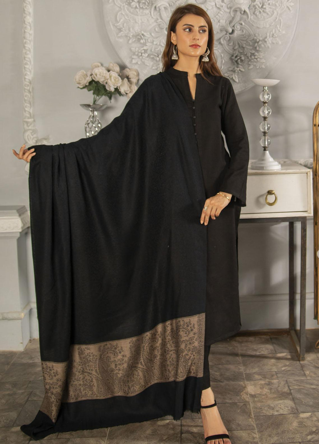 Naaz Couture   Black Pashmina wool shawl  - Winter Shawls