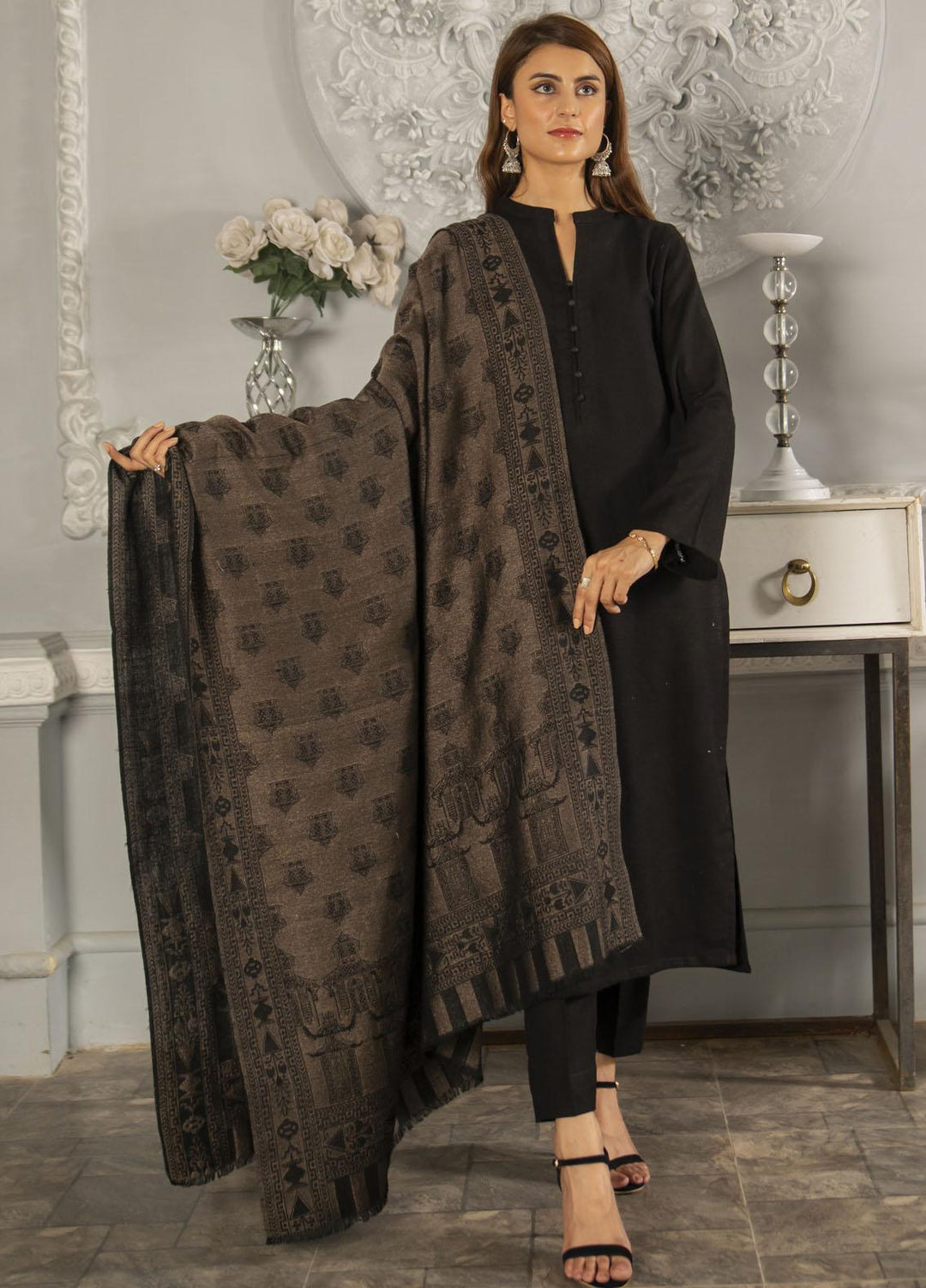 Naaz Couture   Black Pashmina Wool Moonlight shawl - Winter Shawls