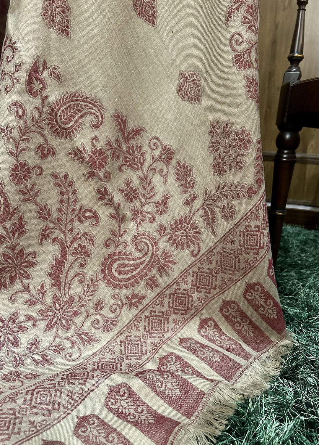Naaz Couture   Beige & Maroon Turkish Wool Shawl - Winter Shawls