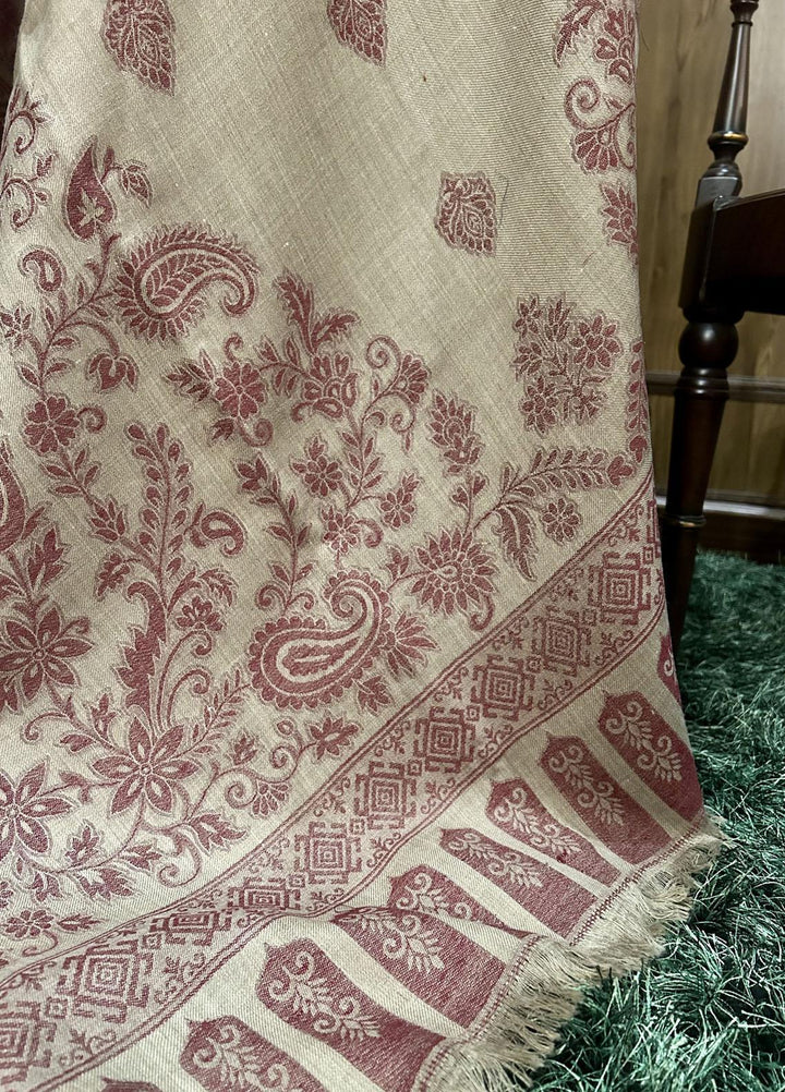 Naaz Couture   Beige & Maroon Turkish Wool Shawl - Winter Shawls