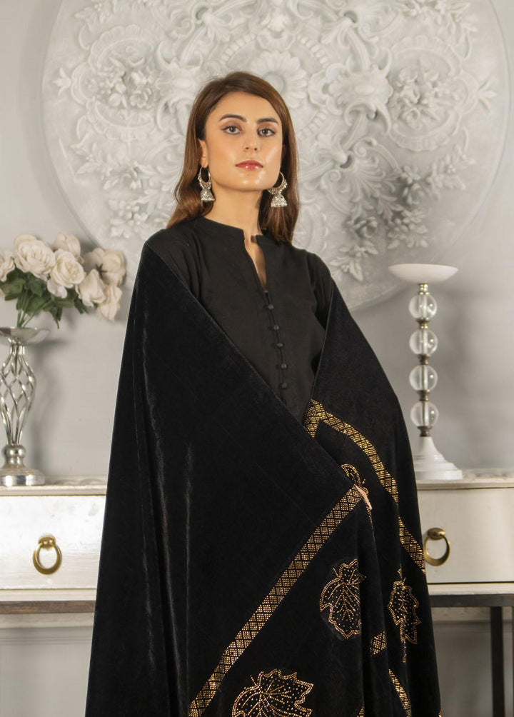 Naaz Couture  Velvet  Black Velvet Shawl With Stonework - Women Shawls