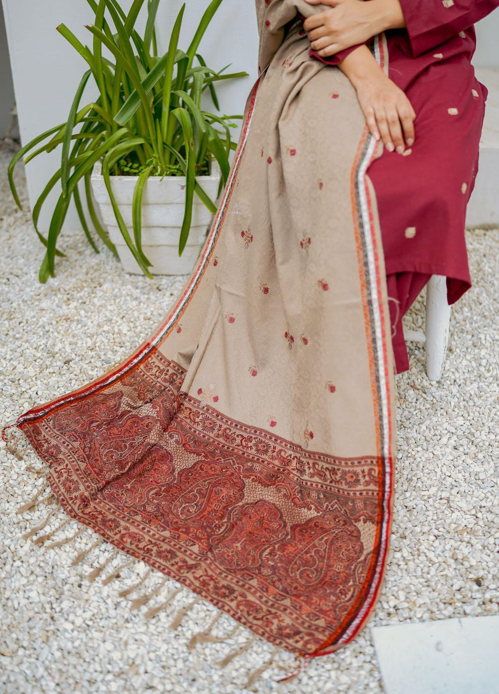 Naaz Couture Embroidered Wool  Shawl 29-Jacquard Acrylic Cross Stitch - Winter Wool Shawls