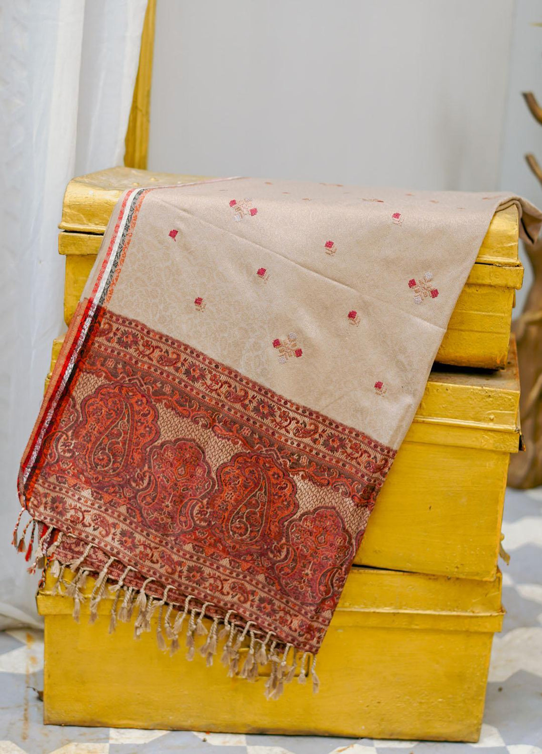 Naaz Couture Embroidered Wool  Shawl 29-Jacquard Acrylic Cross Stitch - Winter Wool Shawls
