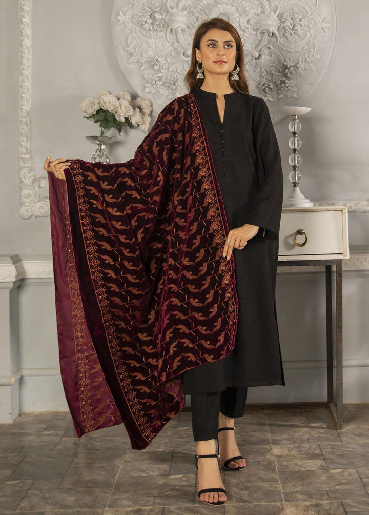 Naaz Couture  Velvet  Maroon Velvet Shawl With Copper Schiffli Embroidery - Women Shawls