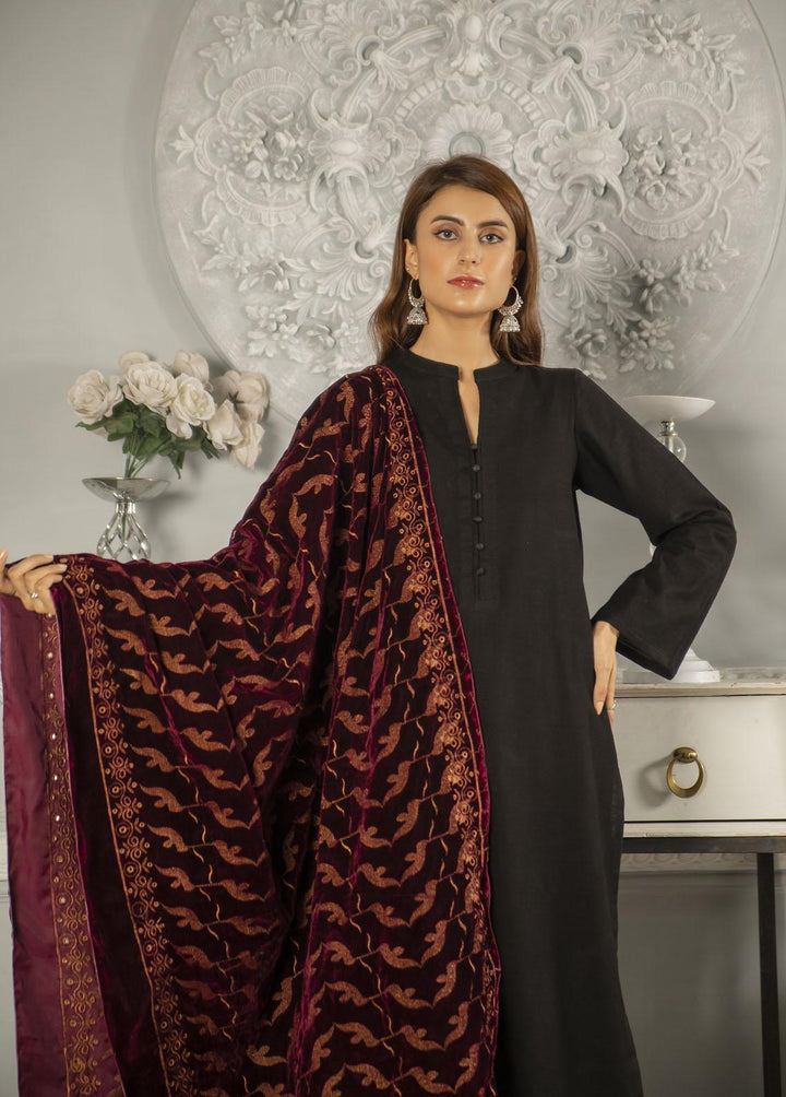 Naaz Couture  Velvet  Maroon Velvet Shawl With Copper Schiffli Embroidery - Women Shawls