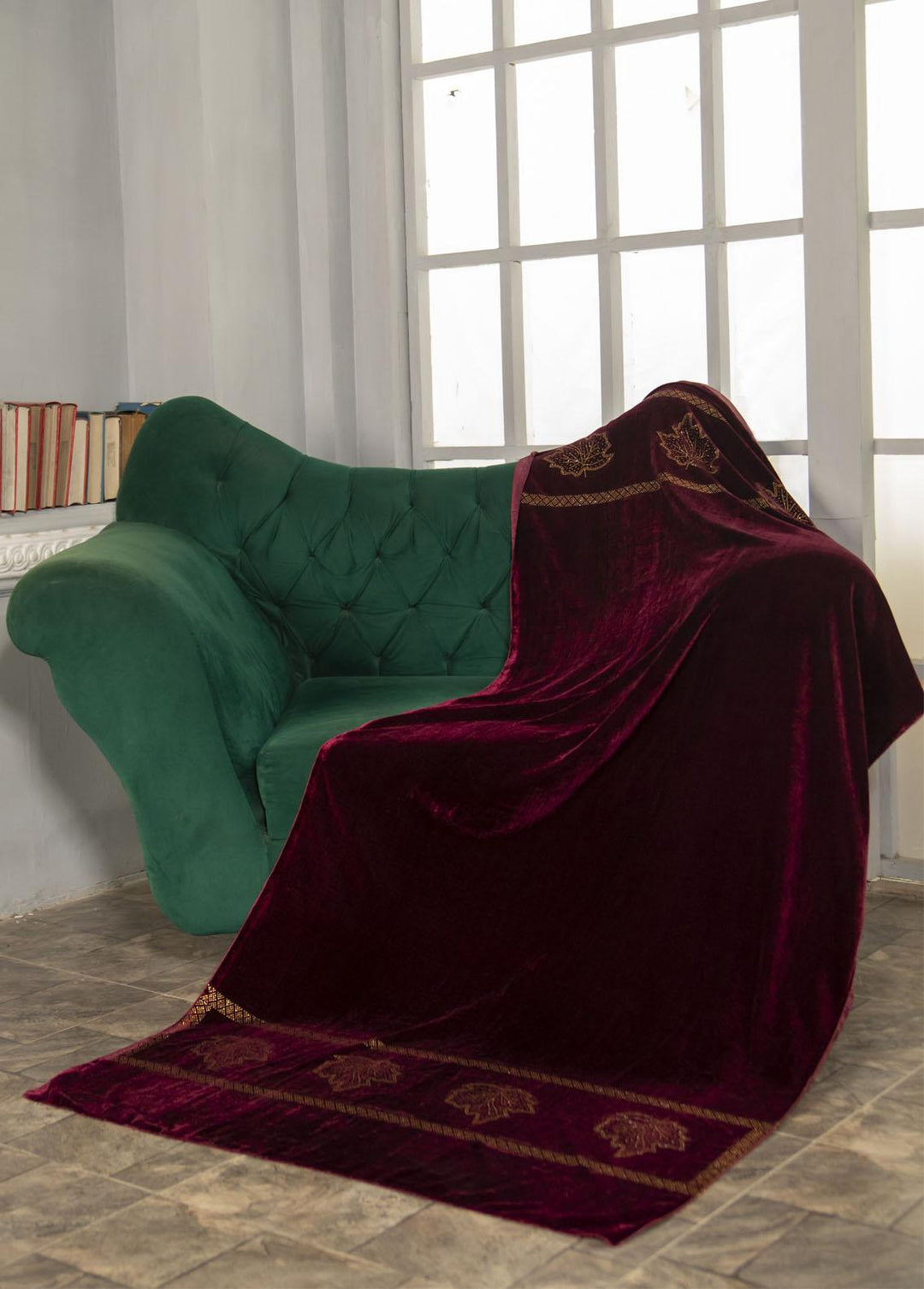 Naaz Couture  Velvet  Maroon Velvet Shawl With Stone Work - Women Shawls