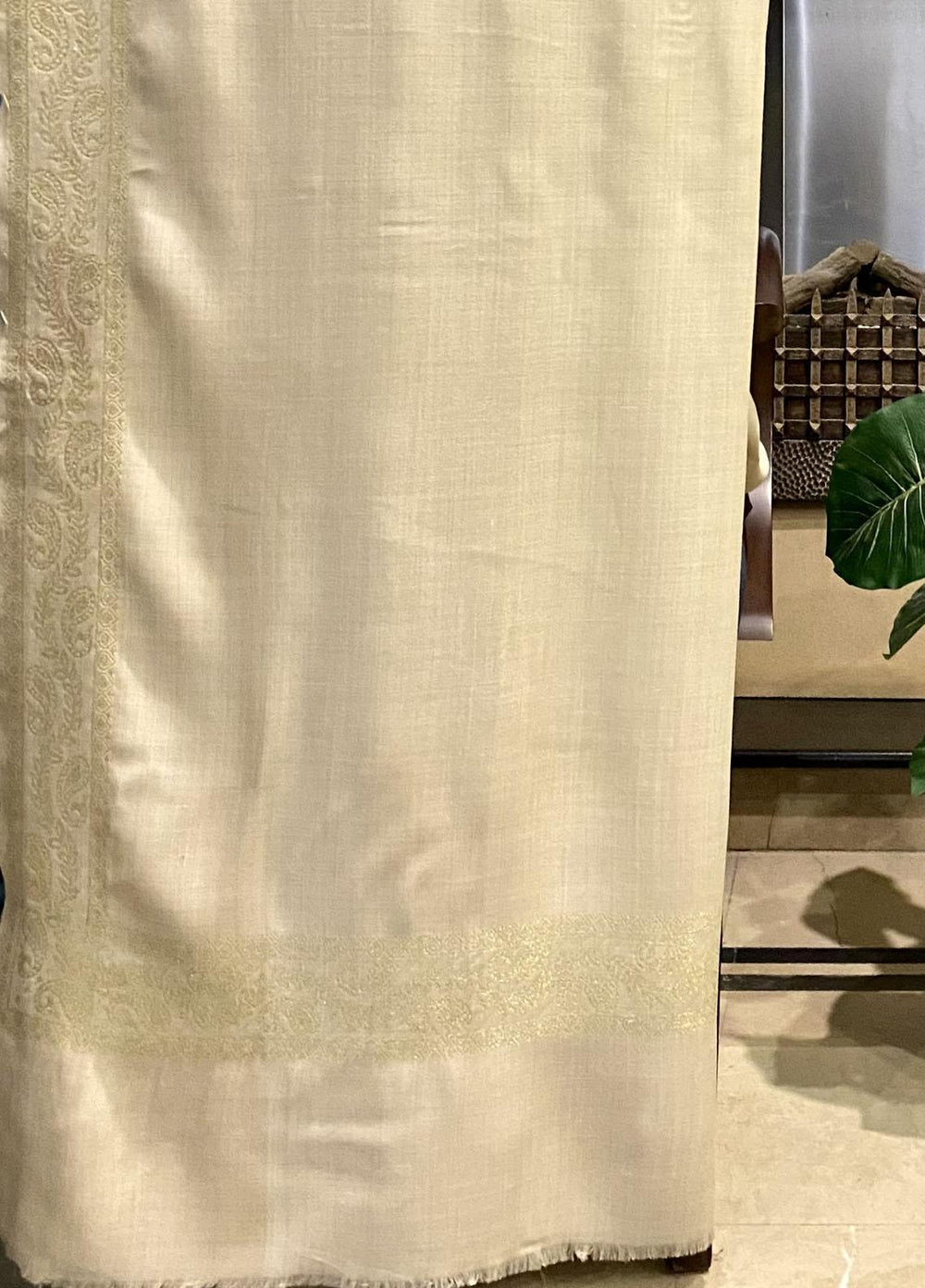 Naaz Couture  Wool  Shawls Zari-13 Beige Wool Gold Zari - Winter Wool Shawls