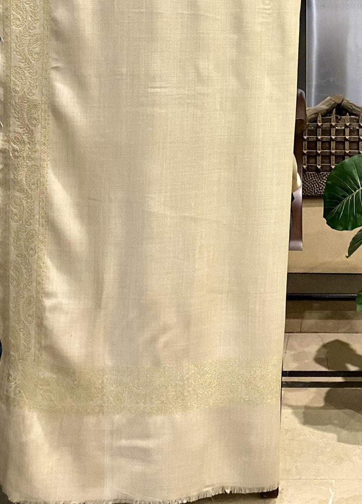 Naaz Couture  Wool  Shawls Zari-13 Beige Wool Gold Zari - Winter Wool Shawls