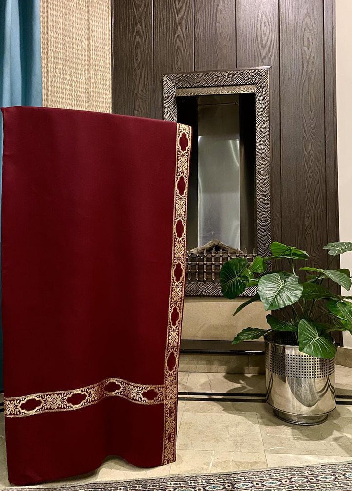 Naaz Couture Pashmina Wool Shawls Zari-27 Crimson Maroon - Winter Wool Shawls