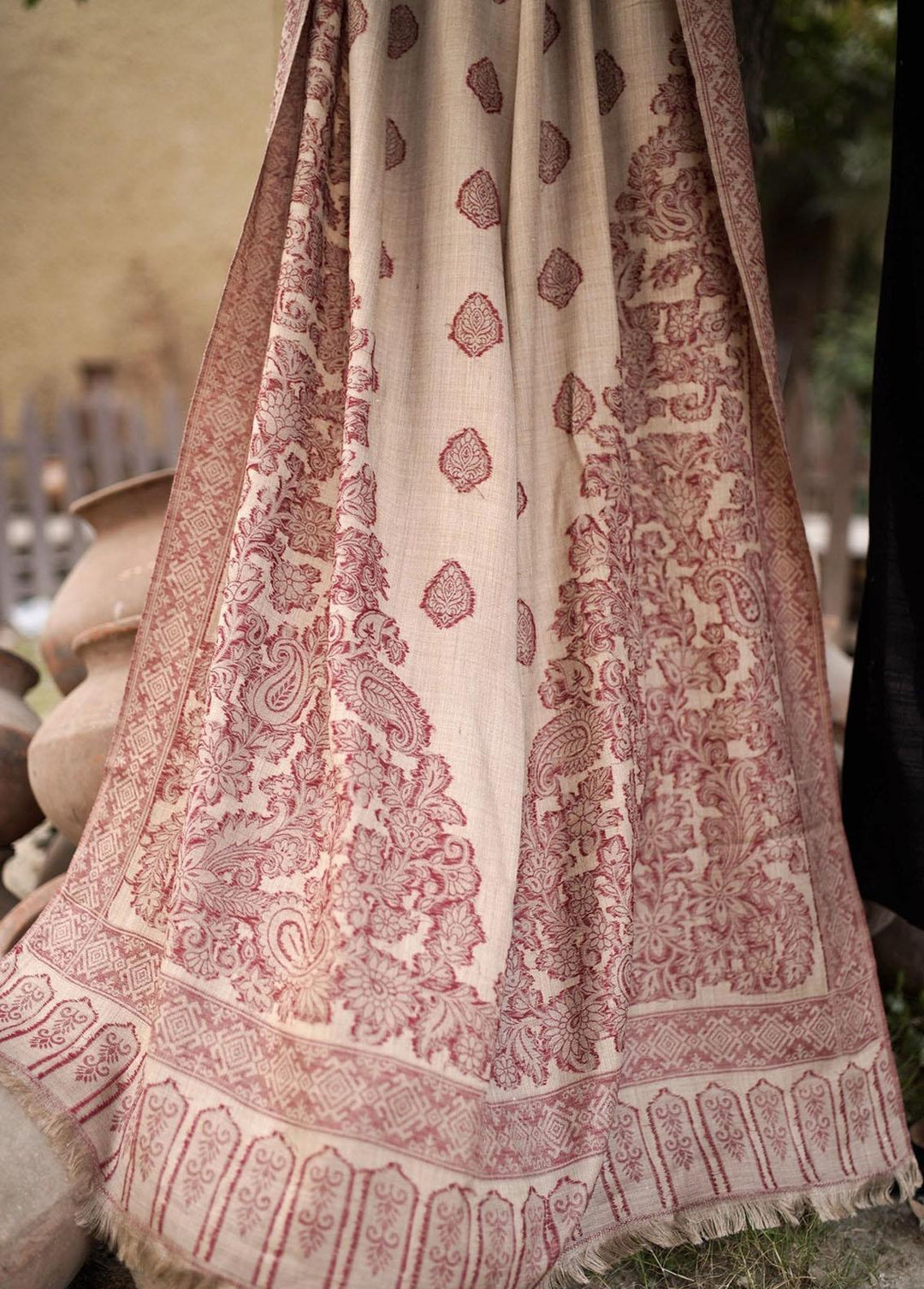 Naaz Couture    Beige Printed Indian Pashmina - Women Shawls