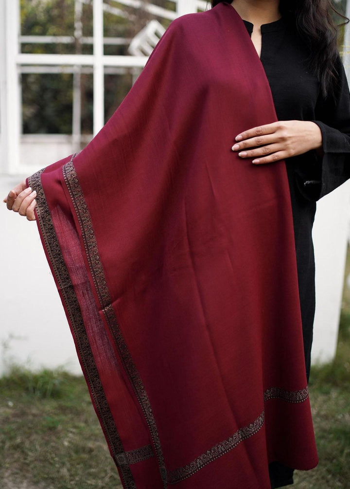Naaz Couture    Maroon Pure Pashmina Wool Border - Women Shawls