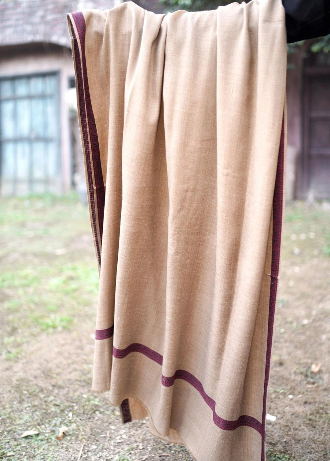 Naaz Couture    Ivory Brown Pashmina Wool Border - Women Shawls