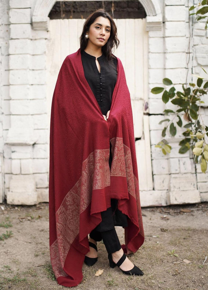 Naaz Couture    Maroon Pashmina Wool Jacquard - Women Shawls