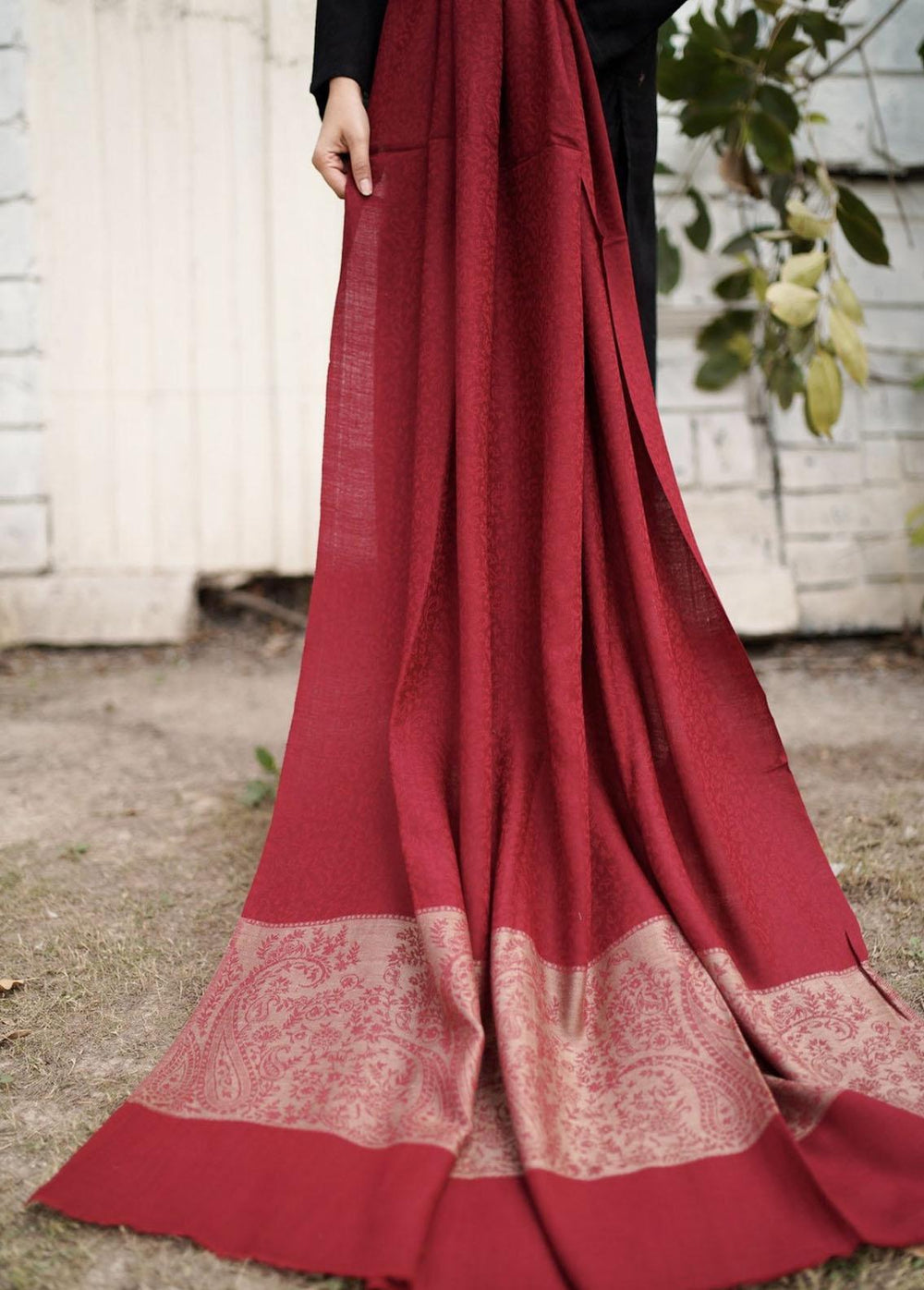 Naaz Couture    Maroon Pashmina Wool Jacquard - Women Shawls