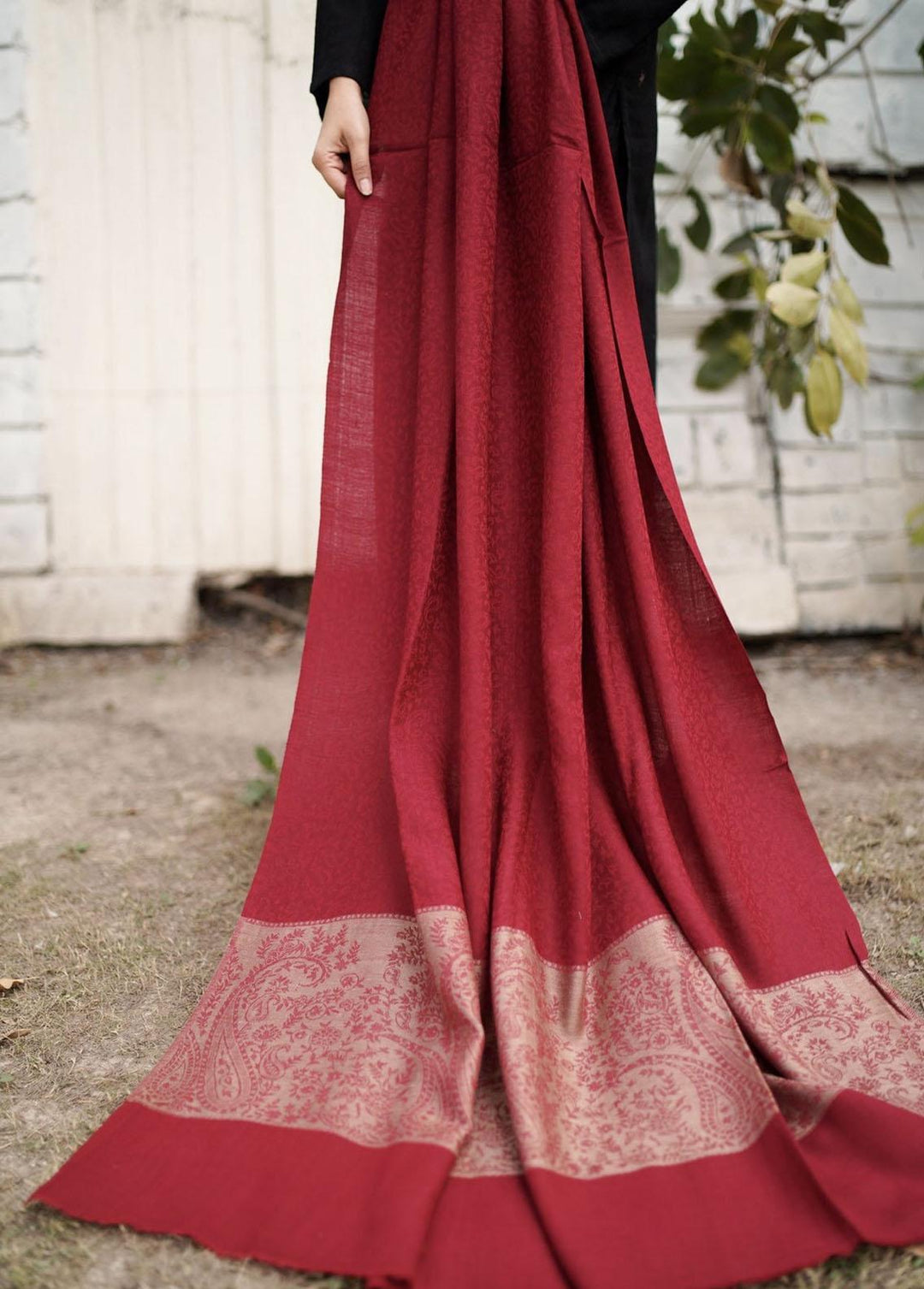 Naaz Couture    Maroon Pashmina Wool Jacquard - Women Shawls
