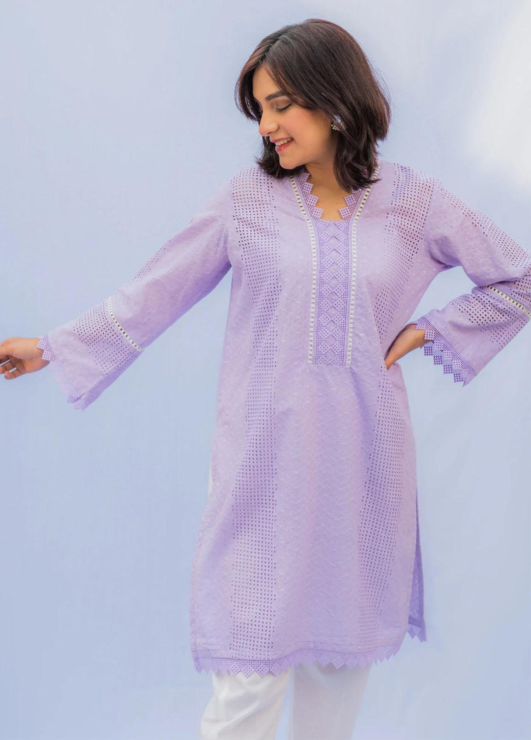 Naaz Couture Pret Casual Lawn Kurti NC22NK Lilac Chikan Shirt
