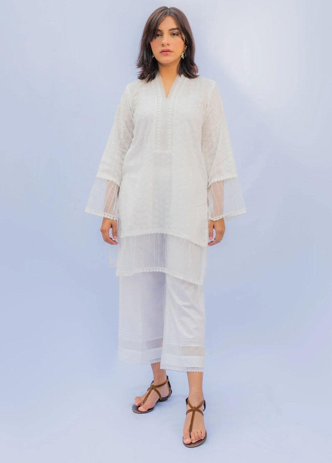Naaz Couture Pret Casual Lawn Kurti NC22NK White Chikan Shirt