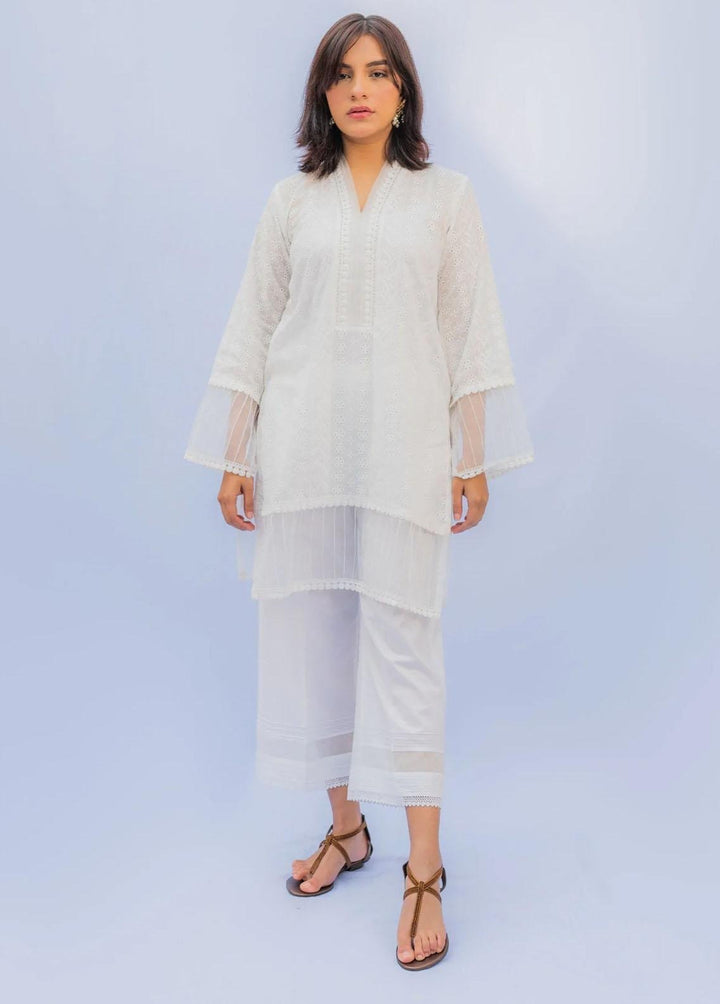 Naaz Couture Pret Casual Lawn Kurti NC22NK White Chikan Shirt