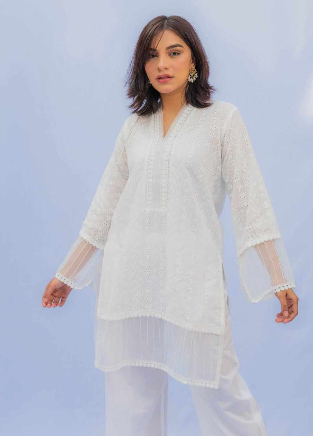 Naaz Couture Pret Casual Lawn Kurti NC22NK White Chikan Shirt