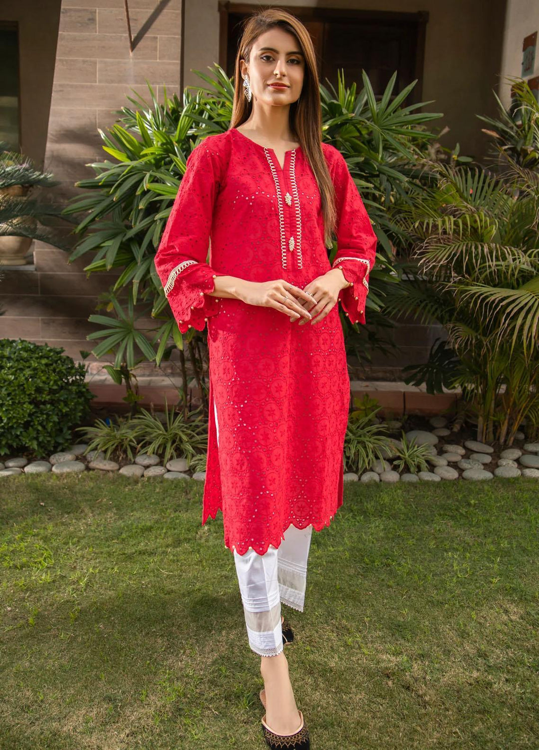 Naaz Couture Casual Pret  Chikankari Lawn Kurta NC23NK-2 Red